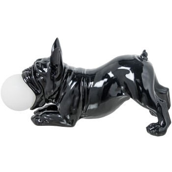 Lámpara Sobremesa Resina Perro Negro Brillo, 1xg9 Led Inclui_47x20x23cm
